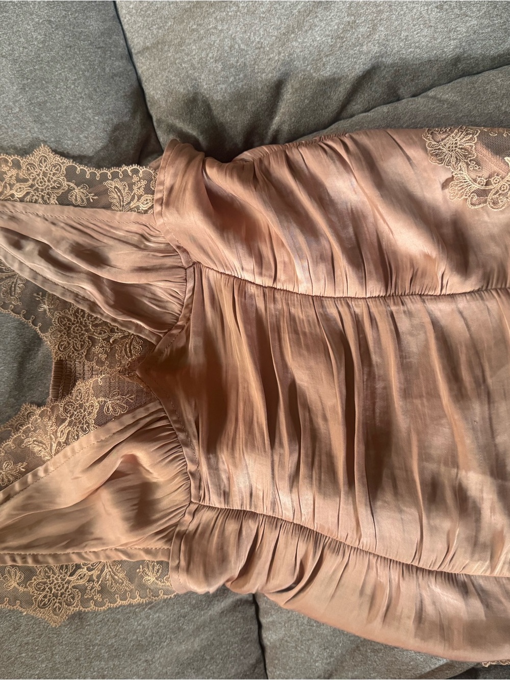 Free People Blush Rose Gold Satin Lace-Trim Chemise